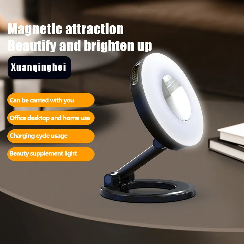 2in1 Portable Foldable Magnetic Phone Holder with Rechargeable Fill Light Perfect for Travel, Desktop, Selfies, Video, Makeup