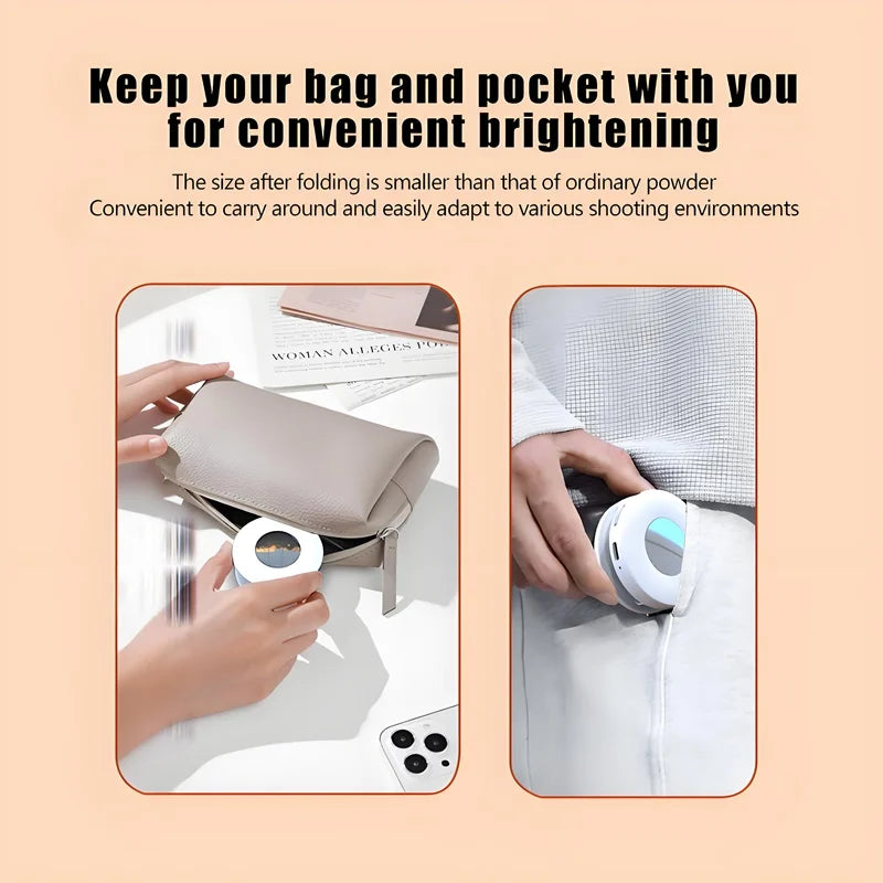 2in1 Portable Foldable Magnetic Phone Holder with Rechargeable Fill Light Perfect for Travel, Desktop, Selfies, Video, Makeup