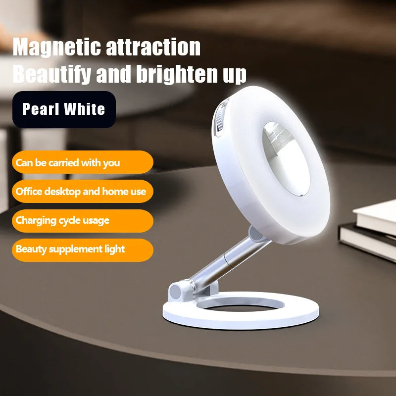 2in1 Portable Foldable Magnetic Phone Holder with Rechargeable Fill Light Perfect for Travel, Desktop, Selfies, Video, Makeup