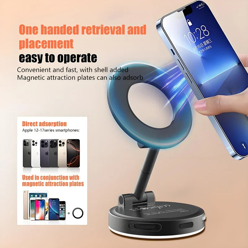 2in1 Portable Foldable Magnetic Phone Holder with Rechargeable Fill Light Perfect for Travel, Desktop, Selfies, Video, Makeup